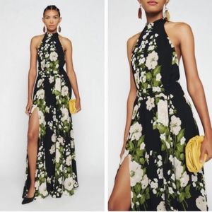 NWT Reformation Andee Dress Raven black floral gown maxi Hater Tie sz 2 XS NEW